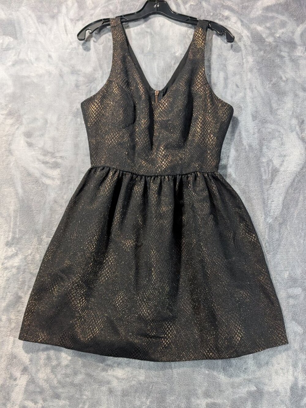 Bar III Metallic Bronze Snakeskin Jacquard Fit & Flare Skater Party Dress M